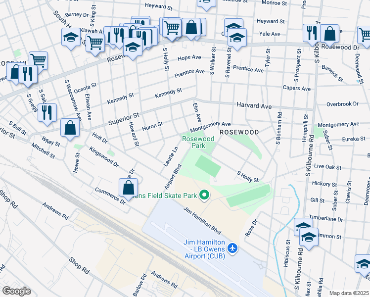 map of restaurants, bars, coffee shops, grocery stores, and more near 900 Laurie Lane in Columbia
