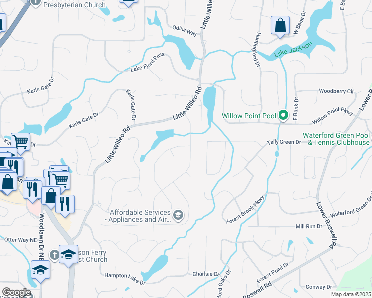map of restaurants, bars, coffee shops, grocery stores, and more near 1365 Colony Drive in Marietta