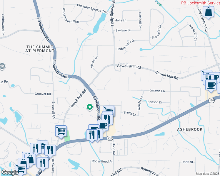 map of restaurants, bars, coffee shops, grocery stores, and more near 1276 Octavia Court in Marietta