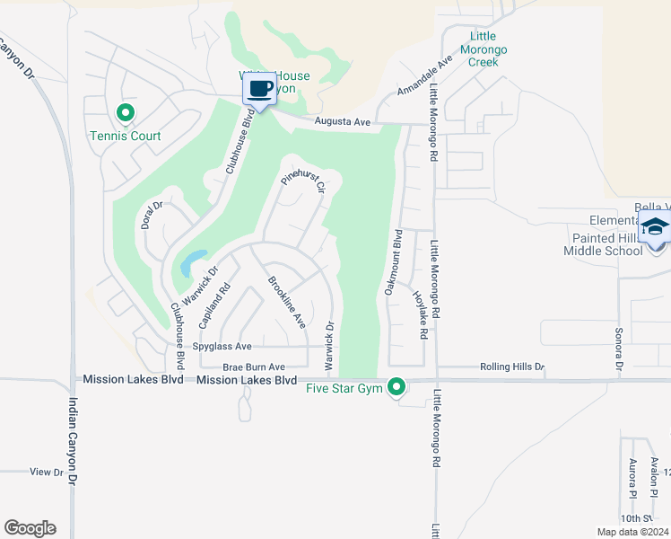 map of restaurants, bars, coffee shops, grocery stores, and more near 9721 Siwanoy Drive in Desert Hot Springs