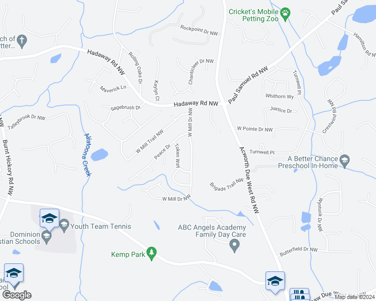 map of restaurants, bars, coffee shops, grocery stores, and more near 1179 West Mill Drive Northwest in Kennesaw