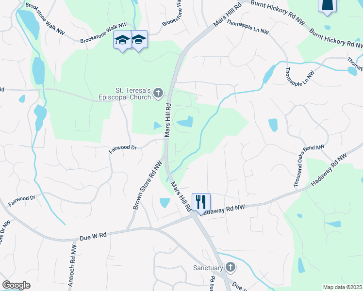 map of restaurants, bars, coffee shops, grocery stores, and more near 5540 Ford's Crossing Court North West in Acworth