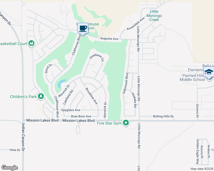 map of restaurants, bars, coffee shops, grocery stores, and more near 9721 Siwanoy Drive in Desert Hot Springs