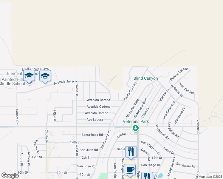 map of restaurants, bars, coffee shops, grocery stores, and more near 9400 Avenida Jalisco in Desert Hot Springs