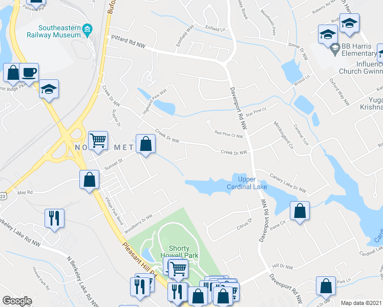 map of restaurants, bars, coffee shops, grocery stores, and more near 3508 Tracey Drive Northwest in Duluth