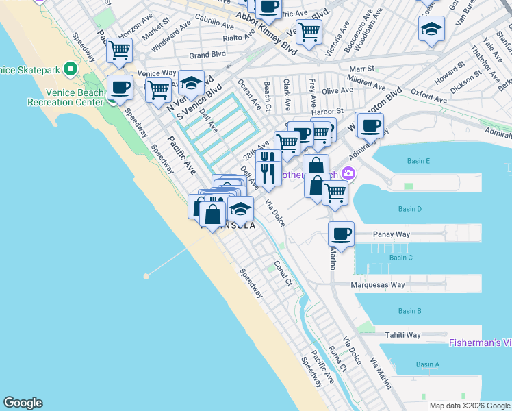 map of restaurants, bars, coffee shops, grocery stores, and more near in Los Angeles