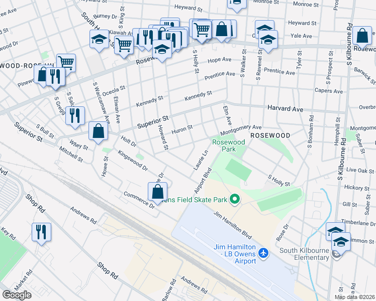 map of restaurants, bars, coffee shops, grocery stores, and more near 818 South Maple Street in Columbia