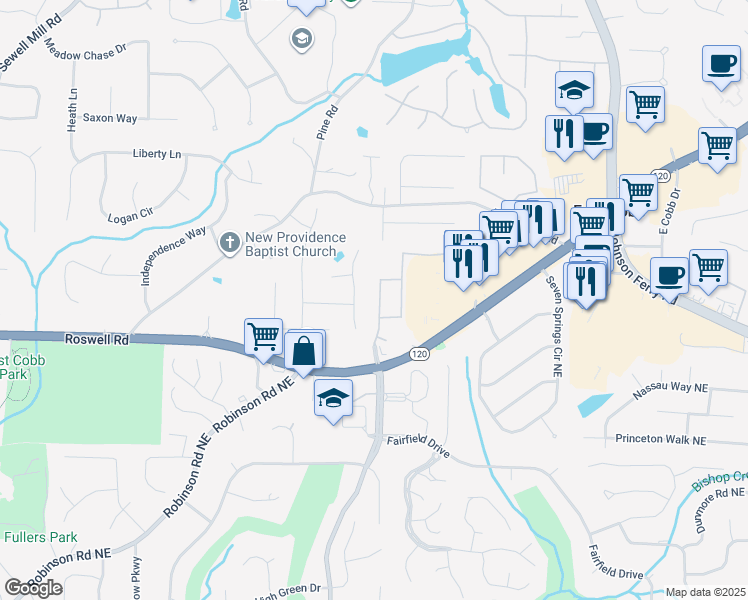 map of restaurants, bars, coffee shops, grocery stores, and more near 1232 Gray Squirrel Crossing in Marietta