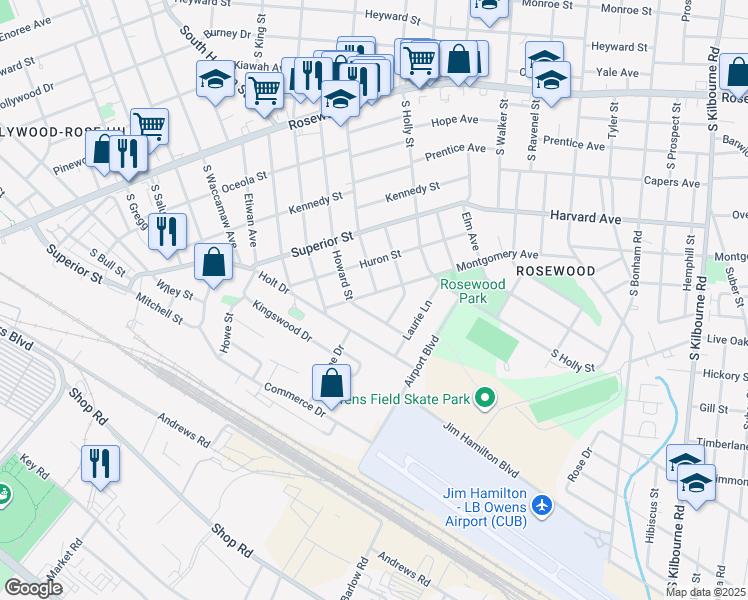 map of restaurants, bars, coffee shops, grocery stores, and more near 818 South Maple Street in Columbia