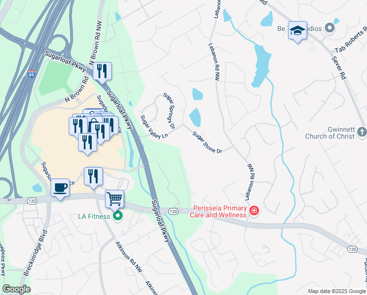 map of restaurants, bars, coffee shops, grocery stores, and more near 1935 Lamp Post Lane Northwest in Lawrenceville