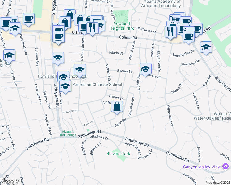 map of restaurants, bars, coffee shops, grocery stores, and more near 19378 Fadden Street in Rowland Heights