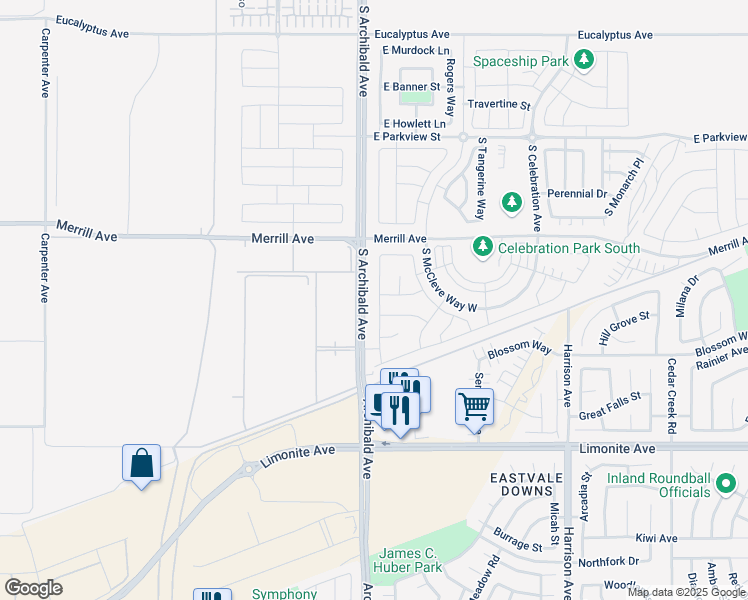 map of restaurants, bars, coffee shops, grocery stores, and more near 5061 Kensington Avenue in Ontario