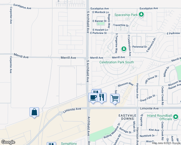 map of restaurants, bars, coffee shops, grocery stores, and more near 5092 Kensington Avenue in Ontario