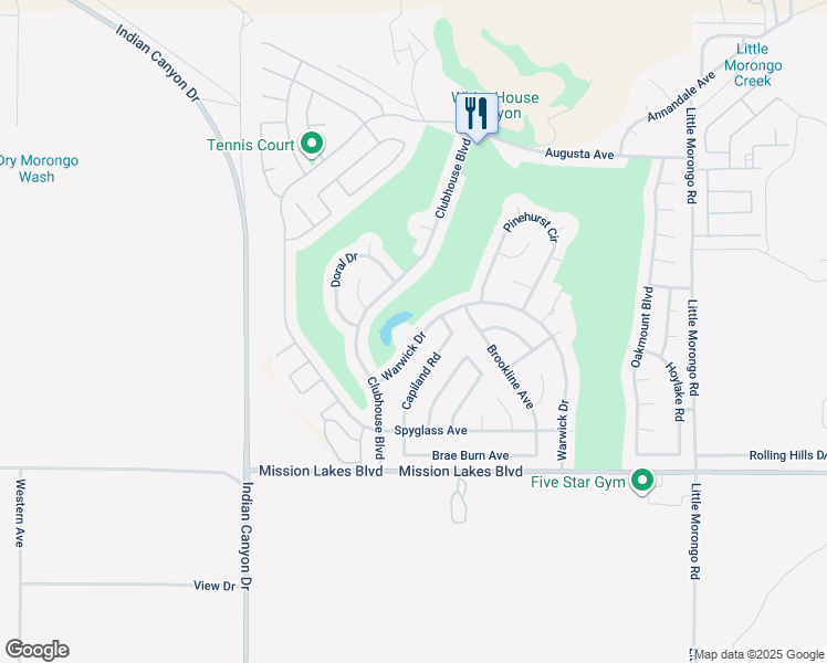 map of restaurants, bars, coffee shops, grocery stores, and more near 8660 Warwick Drive in Desert Hot Springs