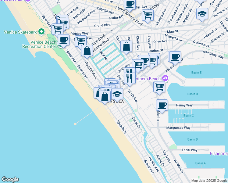 map of restaurants, bars, coffee shops, grocery stores, and more near 2921 Strongs Drive in Los Angeles