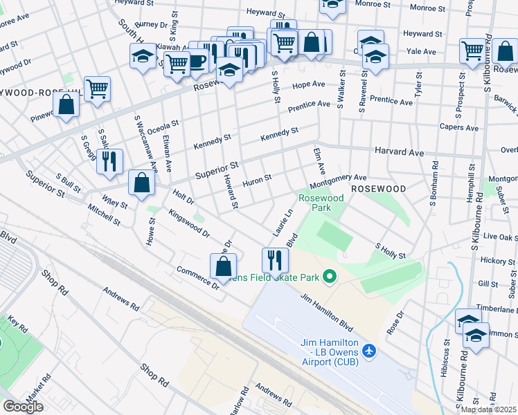 map of restaurants, bars, coffee shops, grocery stores, and more near 818 South Maple Street in Columbia
