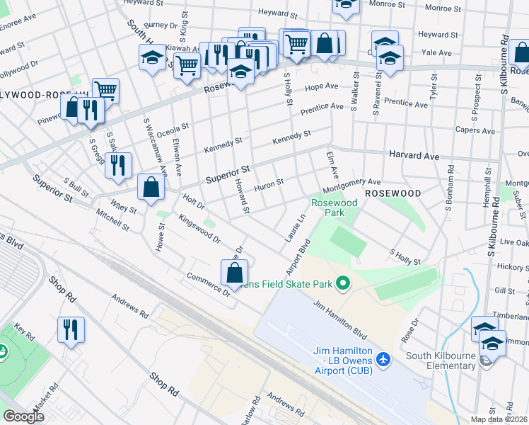 map of restaurants, bars, coffee shops, grocery stores, and more near 818 South Maple Street in Columbia