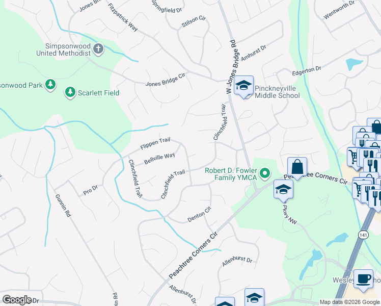 map of restaurants, bars, coffee shops, grocery stores, and more near 5615 Covena Court in Norcross