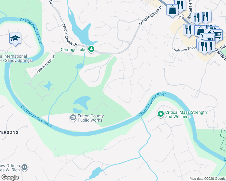 map of restaurants, bars, coffee shops, grocery stores, and more near 230 Back Tee Court in Roswell