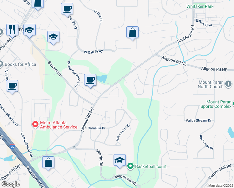 map of restaurants, bars, coffee shops, grocery stores, and more near 1072 Lawanna Drive in Marietta