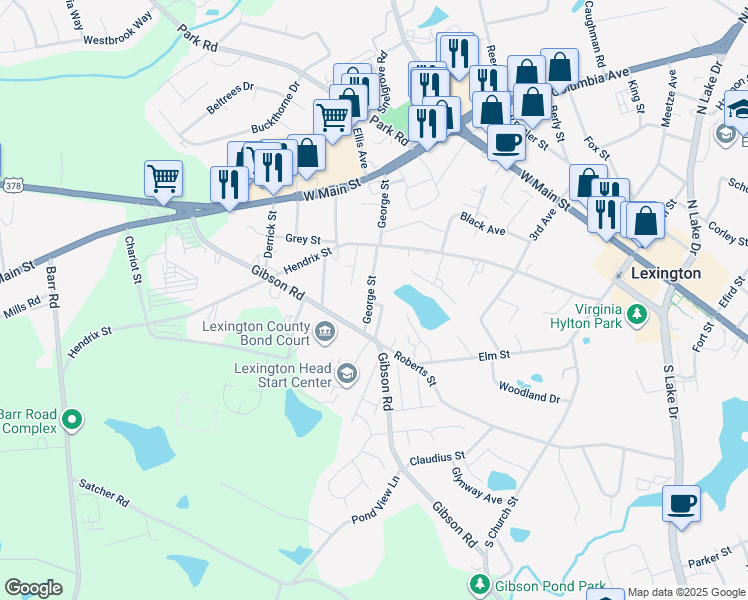 map of restaurants, bars, coffee shops, grocery stores, and more near 407 George Street in Lexington