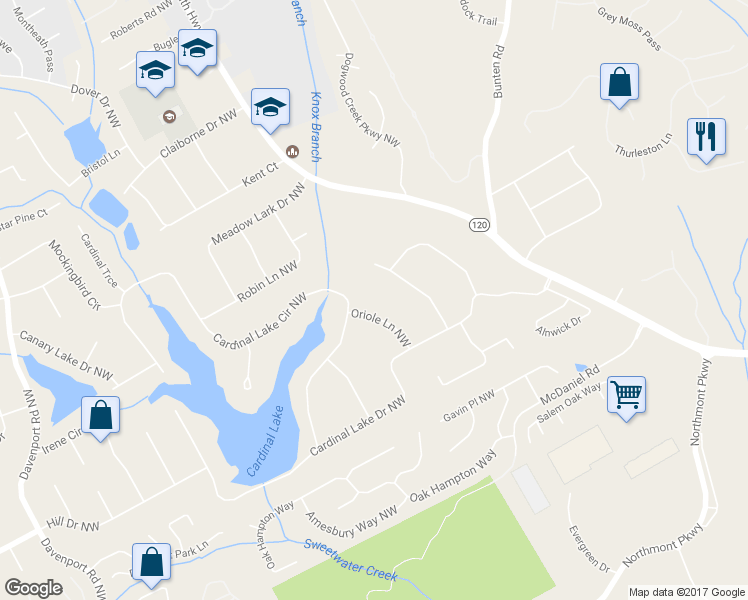 map of restaurants, bars, coffee shops, grocery stores, and more near 2652 Oriole Lane Northwest in Duluth