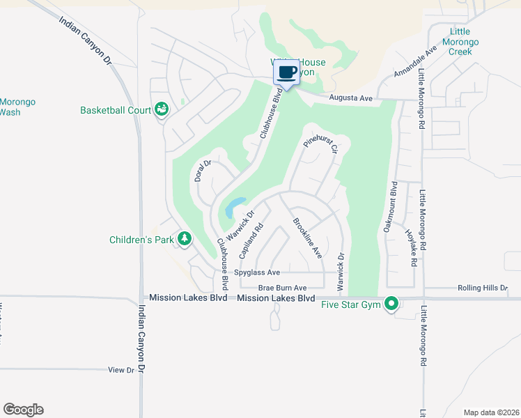 map of restaurants, bars, coffee shops, grocery stores, and more near 8741 Warwick Drive in Desert Hot Springs