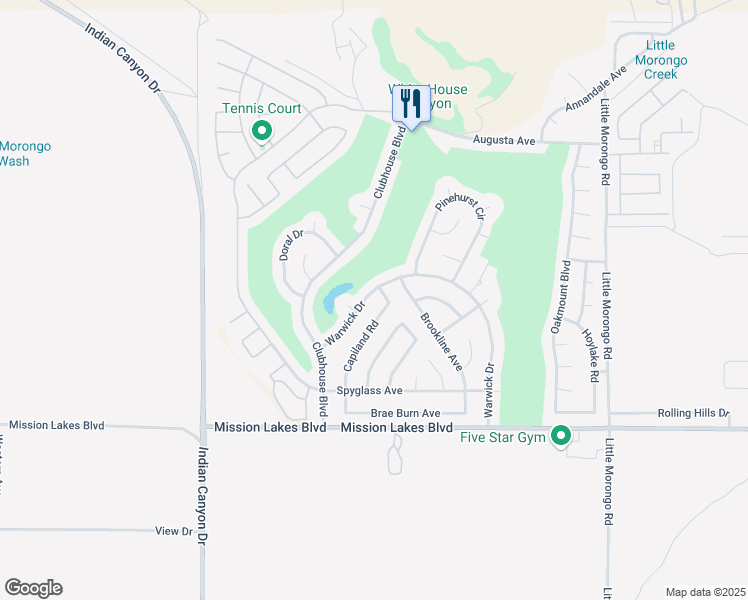 map of restaurants, bars, coffee shops, grocery stores, and more near 8741 Warwick Drive in Desert Hot Springs