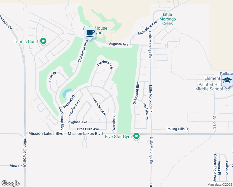 map of restaurants, bars, coffee shops, grocery stores, and more near 9731 Siwanoy Drive in Desert Hot Springs