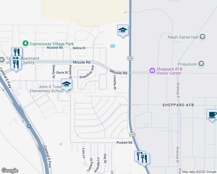 map of restaurants, bars, coffee shops, grocery stores, and more near 5342 Northview Drive in Wichita Falls
