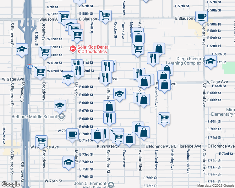 map of restaurants, bars, coffee shops, grocery stores, and more near in Los Angeles