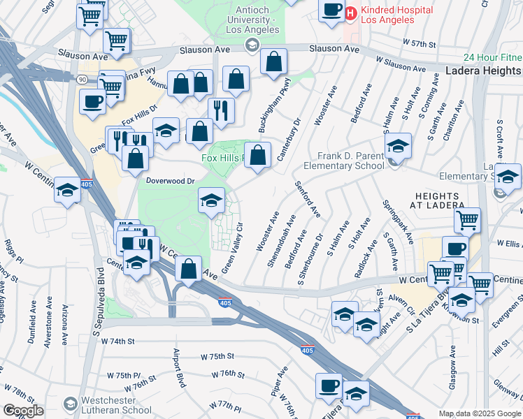map of restaurants, bars, coffee shops, grocery stores, and more near 6310 Green Valley Circle in Culver City