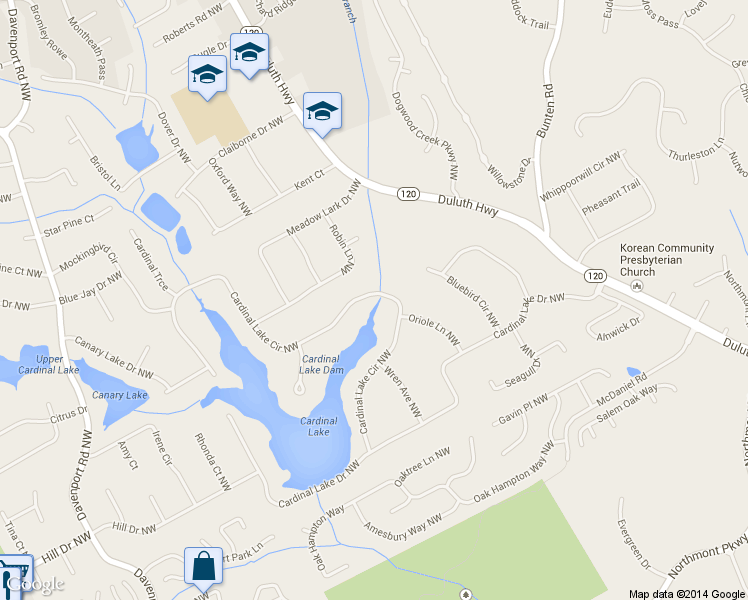 map of restaurants, bars, coffee shops, grocery stores, and more near 2735 Cardinal Lake Circle Northwest in Duluth