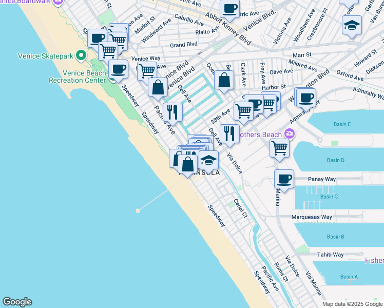 map of restaurants, bars, coffee shops, grocery stores, and more near 2908 Pacific Avenue in Los Angeles