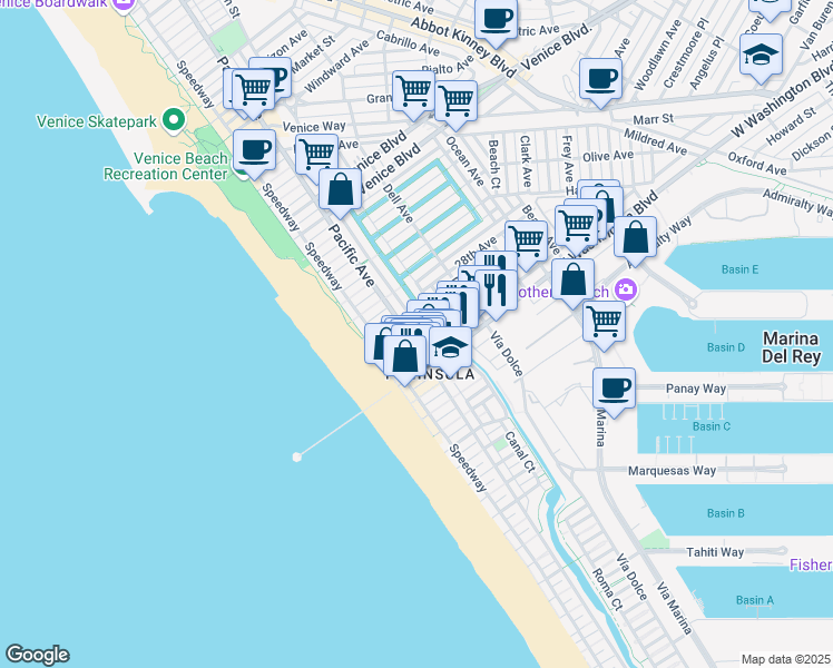 map of restaurants, bars, coffee shops, grocery stores, and more near 2908 Pacific Avenue in Los Angeles