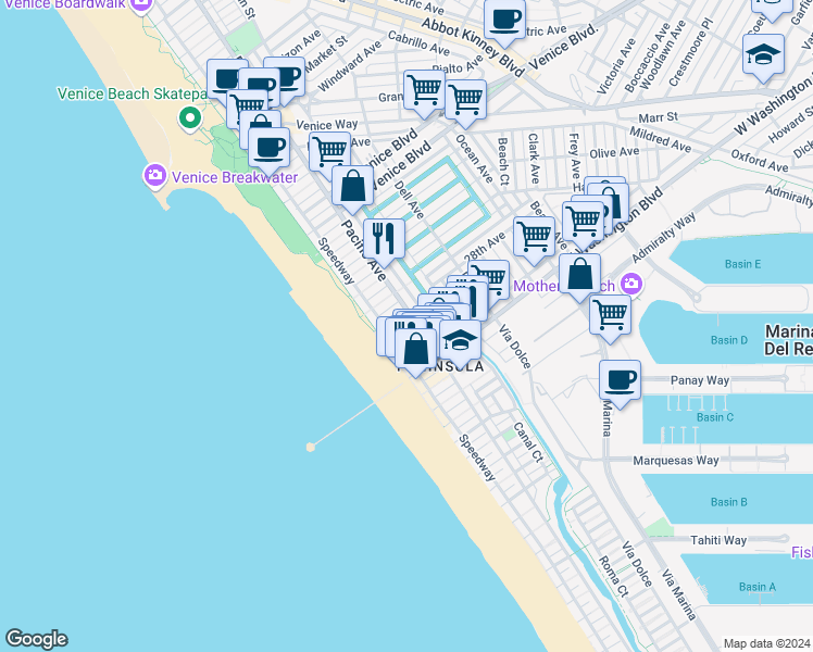 map of restaurants, bars, coffee shops, grocery stores, and more near 31 29th Avenue in Los Angeles