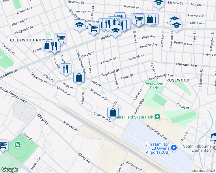 map of restaurants, bars, coffee shops, grocery stores, and more near 811 South Woodrow Street in Columbia