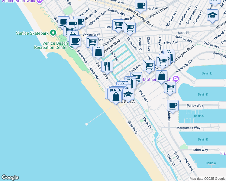 map of restaurants, bars, coffee shops, grocery stores, and more near 31 29th Avenue in Los Angeles