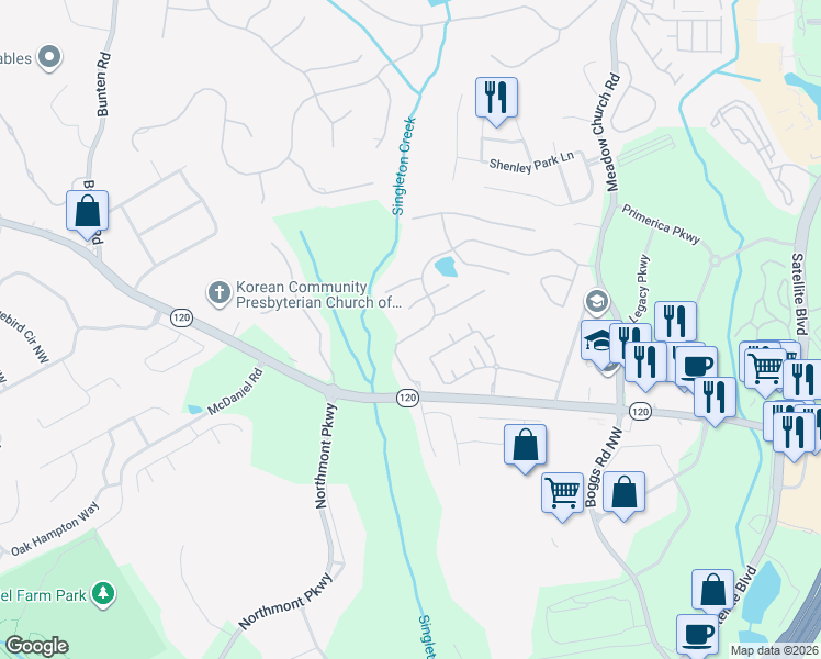 map of restaurants, bars, coffee shops, grocery stores, and more near 2737 Staunton Drive in Duluth