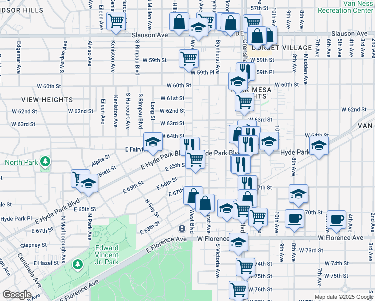 map of restaurants, bars, coffee shops, grocery stores, and more near 6430 West Boulevard in Los Angeles