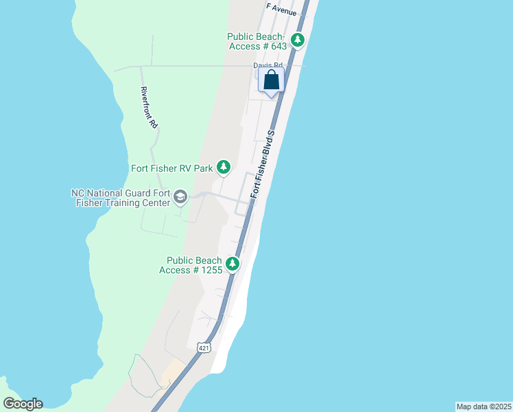 map of restaurants, bars, coffee shops, grocery stores, and more near 1100 Fort Fisher Boulevard South in Kure Beach