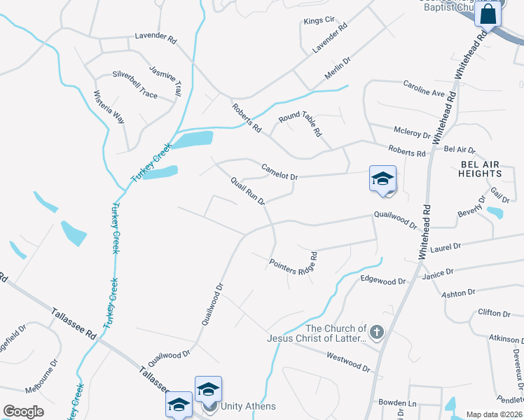 map of restaurants, bars, coffee shops, grocery stores, and more near 115 Quail Run Drive in Athens