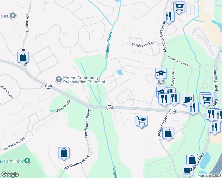 map of restaurants, bars, coffee shops, grocery stores, and more near 2737 Staunton Drive in Duluth