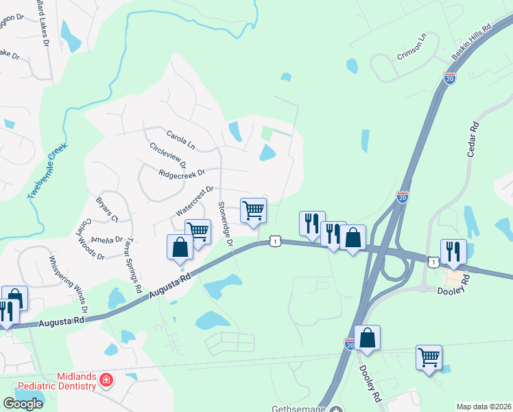 map of restaurants, bars, coffee shops, grocery stores, and more near 125 Wood Cut Road in Lexington