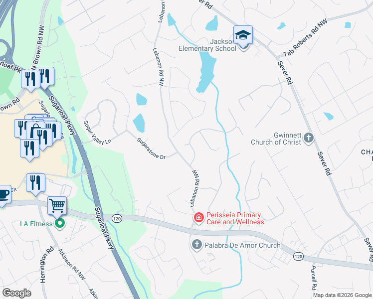 map of restaurants, bars, coffee shops, grocery stores, and more near 2006 Hunters Green Circle in Lawrenceville