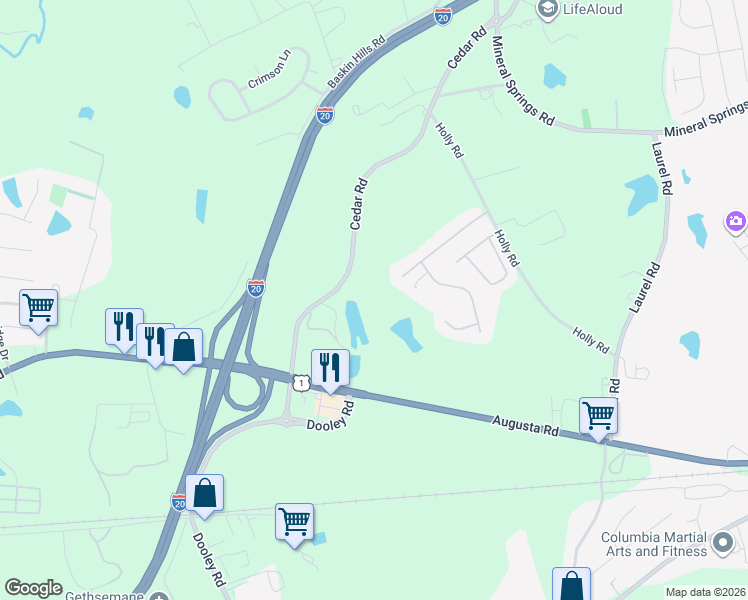 map of restaurants, bars, coffee shops, grocery stores, and more near 168 Cedar Road in Lexington
