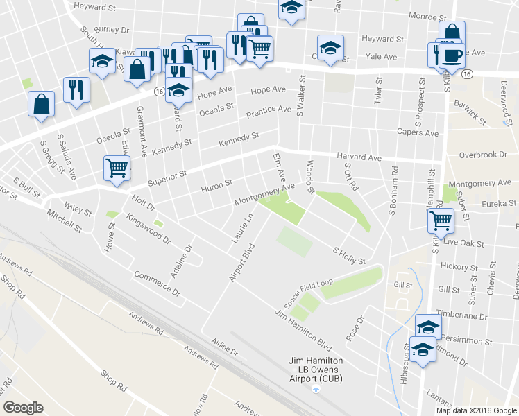 map of restaurants, bars, coffee shops, grocery stores, and more near 900 Laurie Lane in Columbia