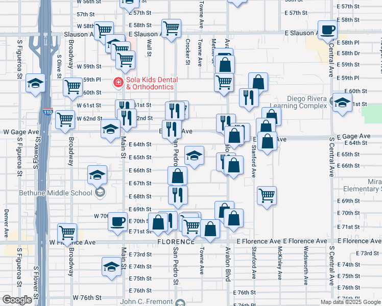map of restaurants, bars, coffee shops, grocery stores, and more near in Los Angeles