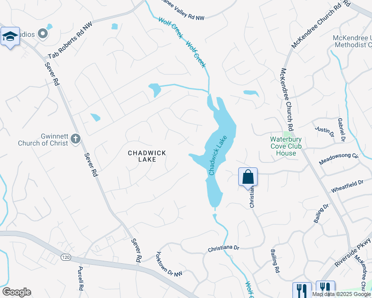 map of restaurants, bars, coffee shops, grocery stores, and more near 1450 Chadberry Way in Lawrenceville