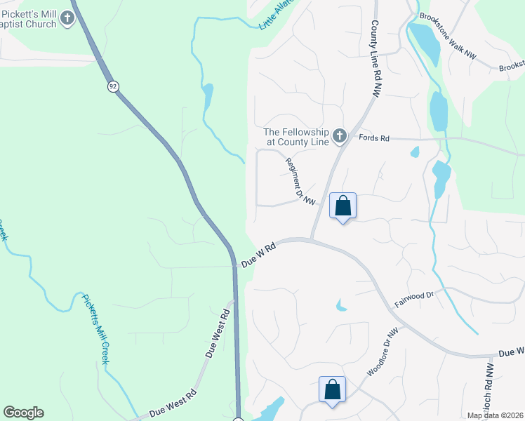 map of restaurants, bars, coffee shops, grocery stores, and more near 1159 Regiment Drive Northwest in Acworth